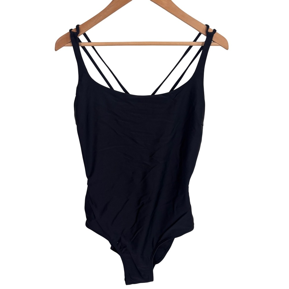 Albion Fit Womens Swimsuit Sz XL Black One Piece Strappy Cutout Solid